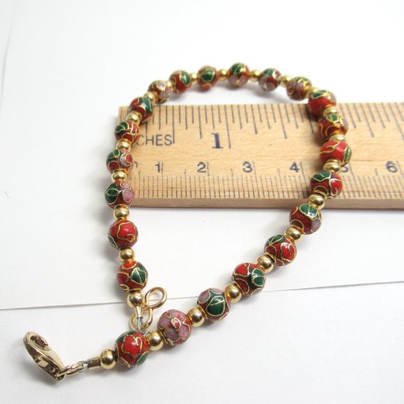 Red Cloisonne Bead Bracelet - Picture 6 of 7